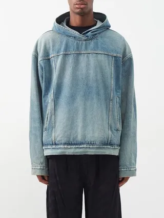 Stonewashed-denim Hooded Jacket