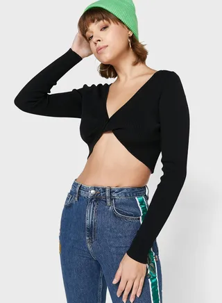 Knitted Front Twisted Crop Top