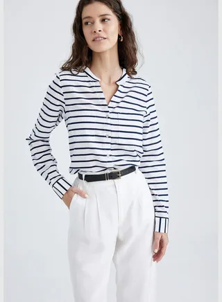 Relaxed Fit Striped Poplin Shirt