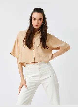 Crop Shirt Pocket Short Sleeve Modal Rich