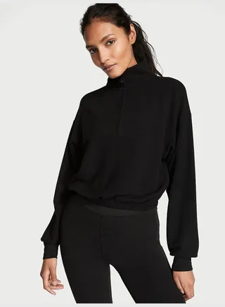 Double Waffle Knit Half-Zip Mock-Neck Pullover