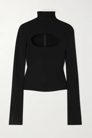 A.W.A.K.E. MODE - Cutout Jersey Turtleneck Top - Black