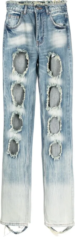 Distressed-Effect Straight-Leg Jeans