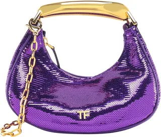 Sequined handbag with metal monogram