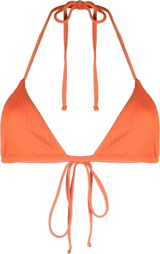Orange Nick Logo Print Plissé Triangle Bikini Top