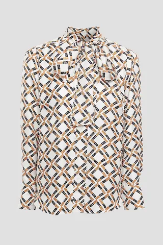 Sany pussy-bow printed silk-twill shirt