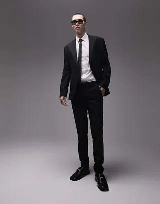 Topman skinny textured suit pants in black