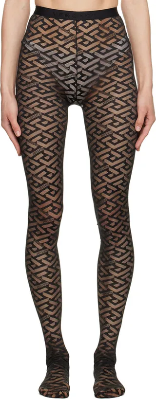 Versace Black 'La Greca' Tights
