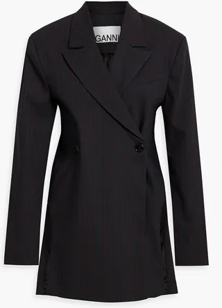 Double-breasted pinstriped twill blazer