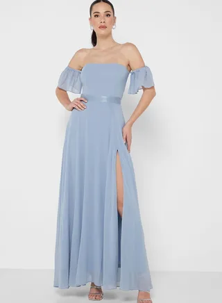 Side Slit Bardot Dress
