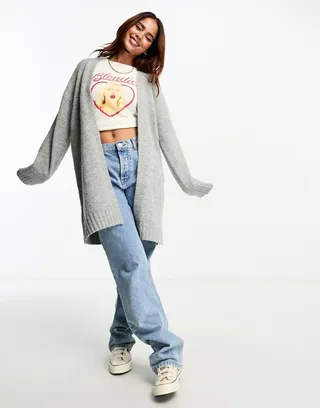 ASOS DESIGN edge to edge midi cardigan in gray