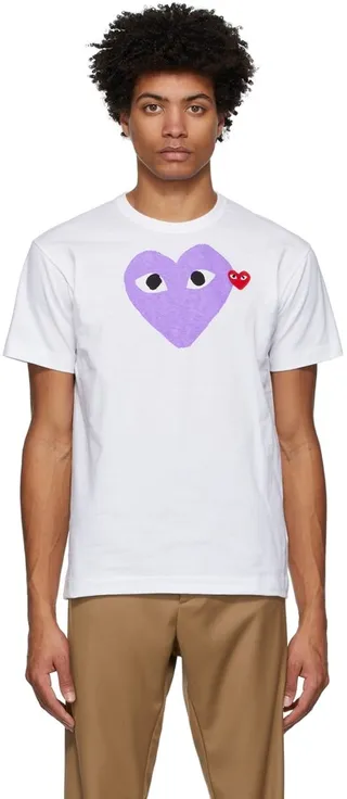 Comme des Garçons Play White & Purple Big Heart T-Shirt