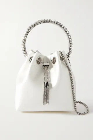 Jimmy Choo - Bon Bon Crystal-embellished Satin Bucket Bag - White