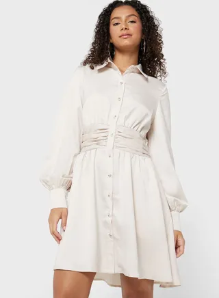 Ruched Waist Shirt Dress