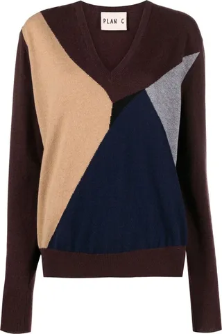 colour-block V-neck jumper