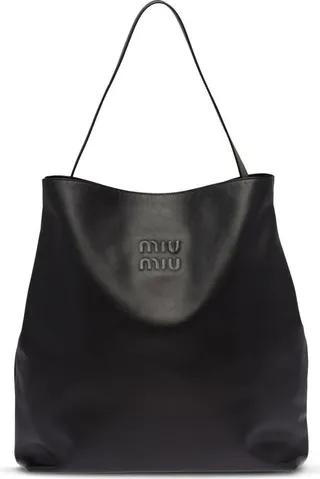 Debossed-Logo Leather Shoulder Bag