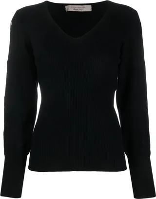 V-neck ribbed-knit jumper