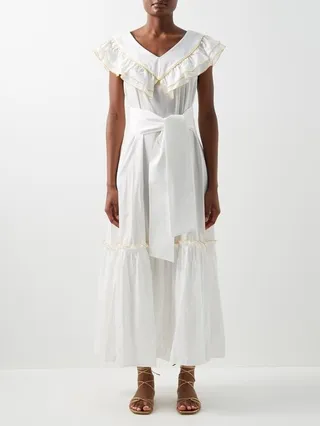 Lia Sashed-waist Cotton Midi Dress