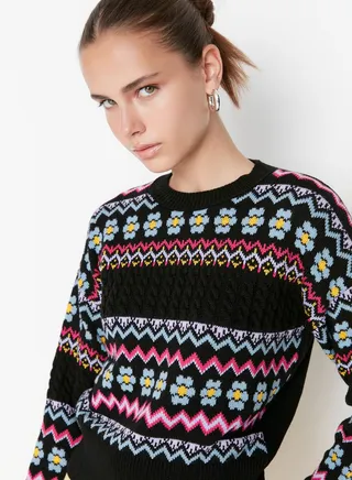 Floral Print Crew Neck Sweater