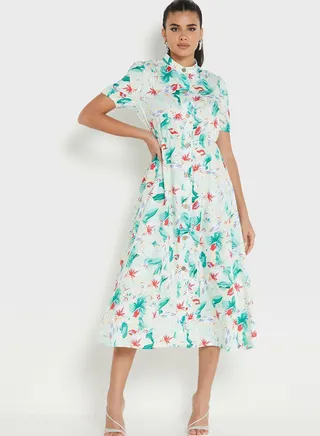 High Neck Printed Dress
