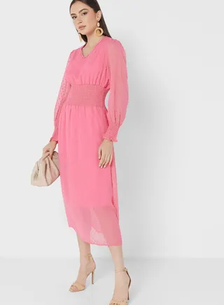 Shirred Waist A-Line Dress