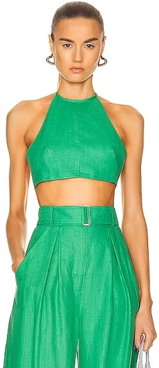 MATTHEW BRUCH for FWRD Tie Halter Crop Top in Green