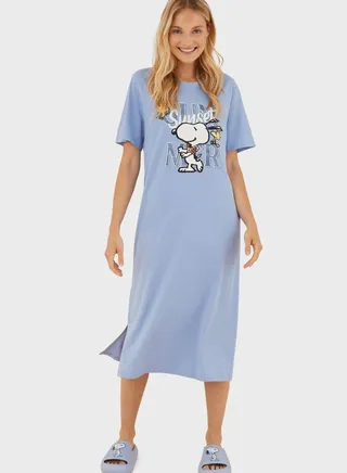 Side Slit Graphic Print Nightwear