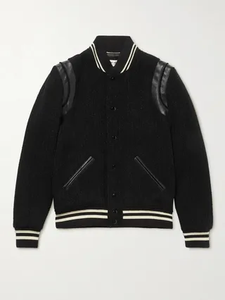 Teddy Leather-Trimmed Metallic Virgin Wool-Blend Bomber Jacket