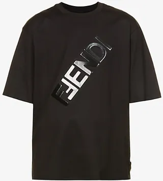 Mens Black Logo-embossed hort-sleeved Cotton-jersey T-shirt