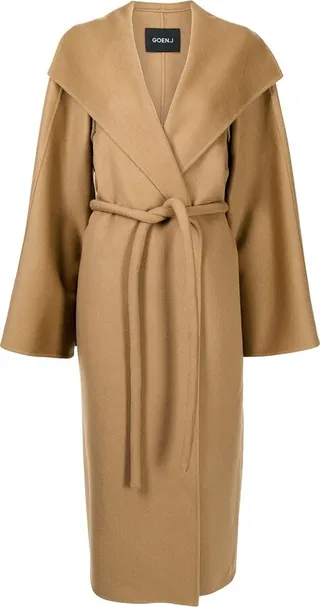 Tie-Waist Wool-Blend Double-Faced Coat