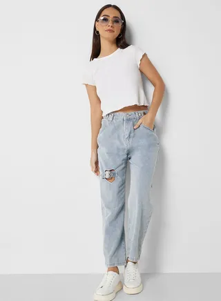 Heart Cutout Detail High Waist Jeans