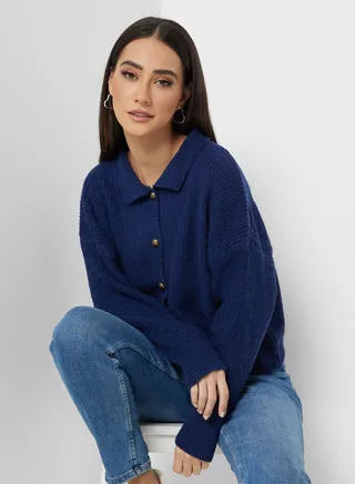 Puff Sleeve Buttoned Cardigan