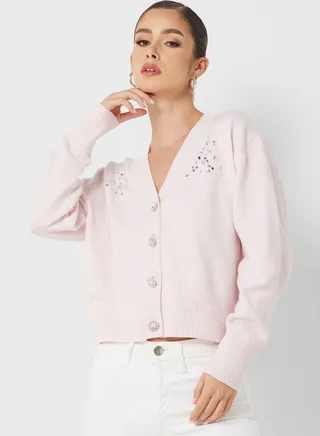 V-Neck Embroidered Cardigan