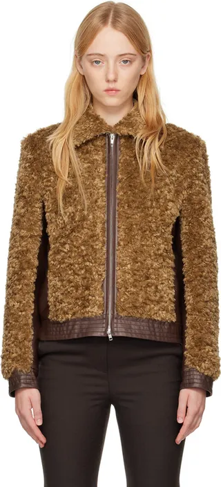 TheOpen Product Brown Paneled Faux-Shearling Jacket
