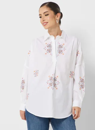 Polo Neck Embroidered Top