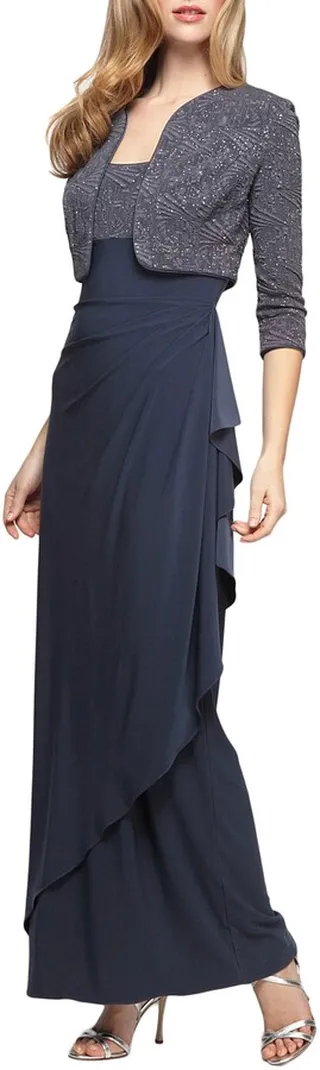 Draped Column Gown with Bolero Jacket