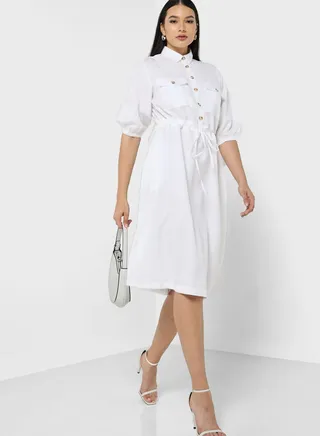 Button Down Pocket Detail Dress