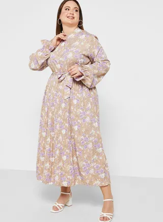 Pleated Print Dress