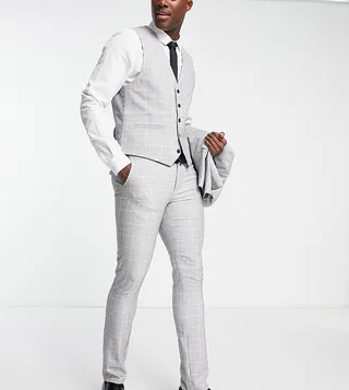 New Look super skinny suit pants in gray plaid