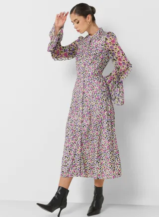 Front Slit Printed Dress