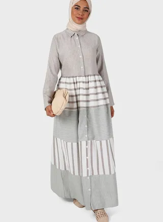 Button Down Color Block Dress