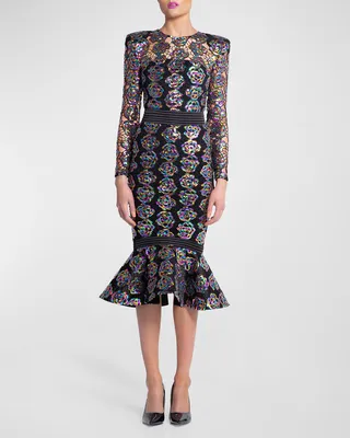 Mokai Nights Sequined Lace Midi Dress