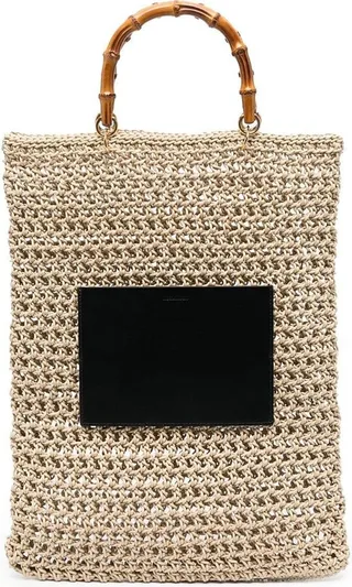Woven Bamboo-Handle Tote Bag