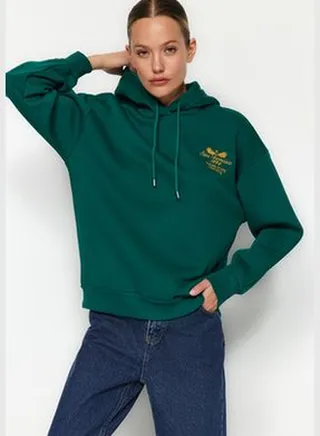 Emerald Regular / Regular fit Embroidered Hood, Fleece Inner Knitted Sweatshirt TWOAW24SW00219.