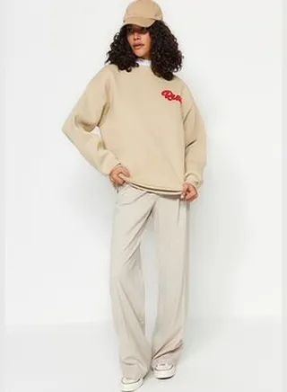 Stones Thick Fleece inside, Embroidery Oversized/Wide Knitted Sweatshirt TWOAW24SW00095.