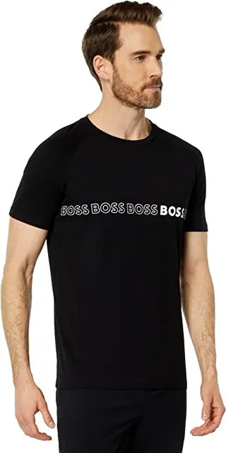 BOSS Slim Fit Repeating Logo Short Sleeve T-Shirt (Black) Men's Clothing