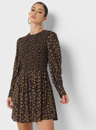 Printed Puff Sleeve Dress