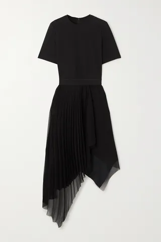 Givenchy - Asymmetric Stretch-jersey And Pleated Georgette Dress - Black