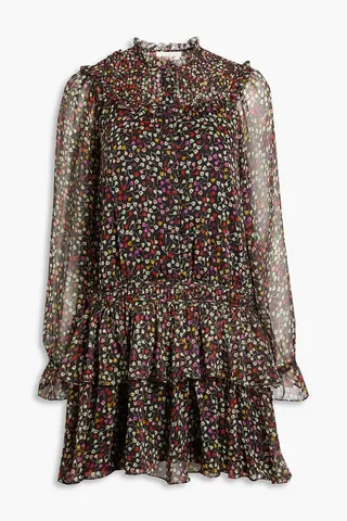 Elsverre pintucked ruffled silk-georgette mini dress