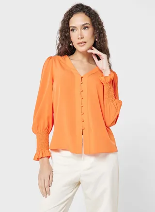 V-Neck Button Detail Top